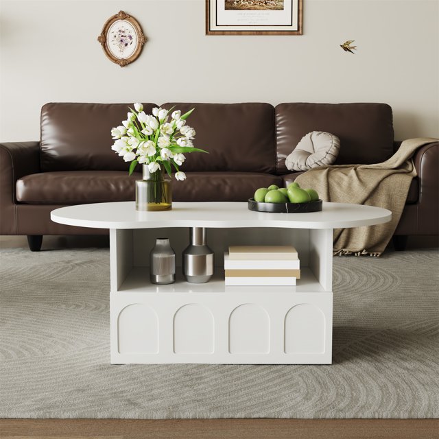 table Basse, table Basse en Forme de Nuage avec Tiroirs et Compartiments de Rangement.