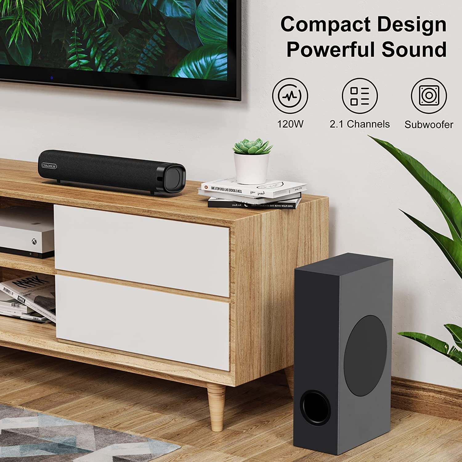 TOPVISION Sound Bars for TV, Upgrade 60W Sound Bar with Subwoofer, 16 inch Speakers for Computer and Laptop, Wired & Wireless Bluetooth 5.0, Opt/Aux/Bluetooth Connection