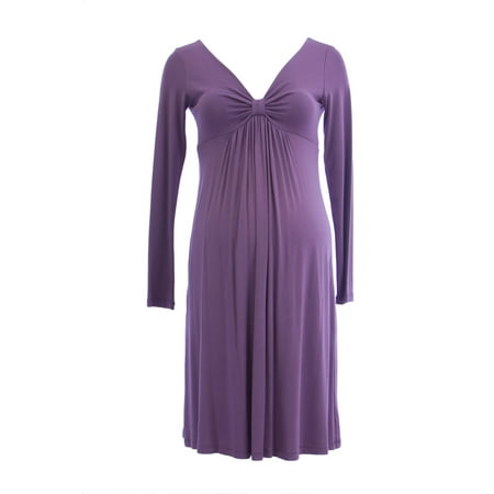

OLIAN Maternity Women s Mauve Pinched V-Neck Long Sleeve Dress