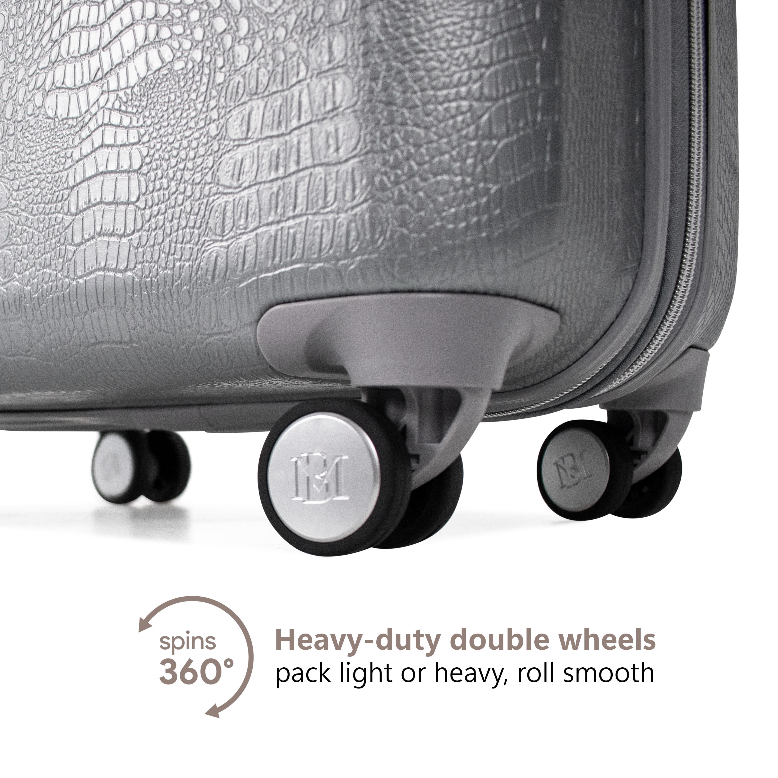 BADGLEY MISCHKA BMLUGSETSNSIL Snakeskin 3 Piece Expandable Luggage Set (Silver)