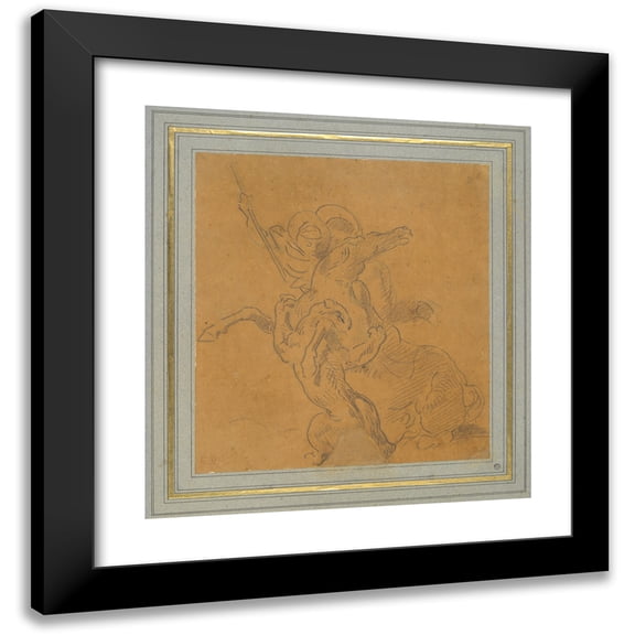 Eugène Delacroix 12x13 Black Modern Framed Museum Art Print Titled - Lion Attacking a Horse with Rider (Sketch for the Tiger Hunt)