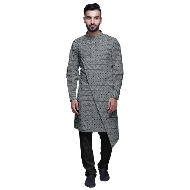 Atasi Kurta Pyjama de Designer pour Hommes Ensemble Kurta Angrakha Imprimé Vêtements d'Été