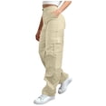 thumbnail image 2 of MAIHAN Womens Wide Leg Pants Cargo Pants for Women High Waisted Baggy Wide Leg Stretchy Y2K Streetwear Black Cargo Pants Women with Pockets(Beige,XXL), 2 of 6