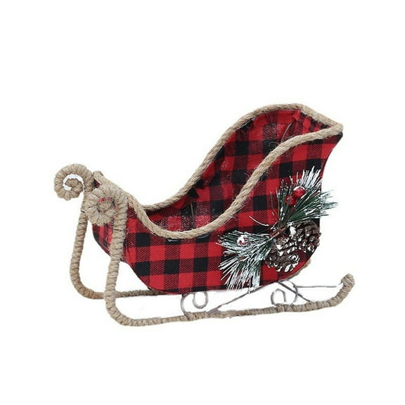 (Clearance) BNNG Christmas Sleigh Decoration 11 X 5 X 7.8 Inches Red Buffalo Plaid Christmas Centerpiece Sleigh Decorative Sled Christmas Table Top Decoration Ornament for Holiday Decorations