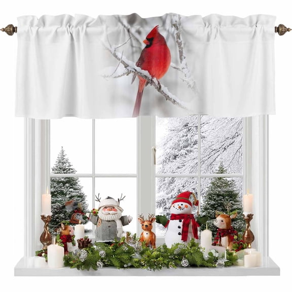 Cardinal Bird Valances for Windows, 54 x 18in, Christmas Winter Rod Pocket Kitchen Valance Curtain Light Filtering Window Treatments for Living Room Bedroom, 1 Panel