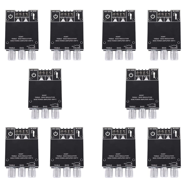 10X Placa Amplificadora de Subwoofer -502MT Bluetooth 5,0, Placa Amplificadora Estéreo de Audio de Alta Potencia de 2,0 Canales, Amplificador de Graves de 2X50 W