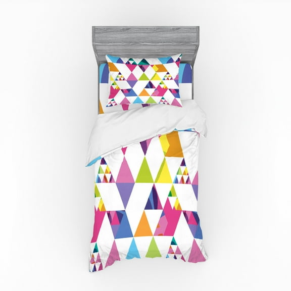 Ambesonne Geometric Bedding Set 3 Pcs, Rhombus and Triangles, Twin XL, Multicolor