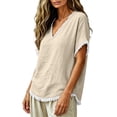 thumbnail image 6 of TGSLY Women's Fringe Trim Linen Tops Lightweight Soft V Neck Short Dolman Sleeve Blouses Loose Fit Dressy Casual Solid Color Tshirts S, 6 of 7