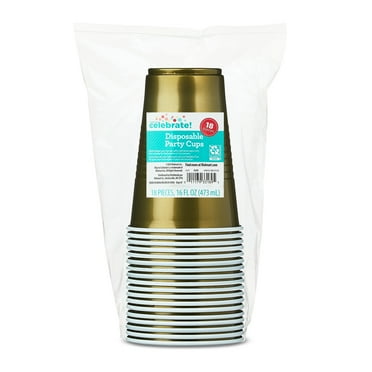 Disposable Plastic Party Cups, Gold, 16 oz, 18 Count, by Way To Celebrate