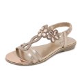 thumbnail image 4 of Sandalias de tobillo elásticas a la moda para mujer sandalias con flores de diamantes de imitación para viajes al aire libre, 4 of 9