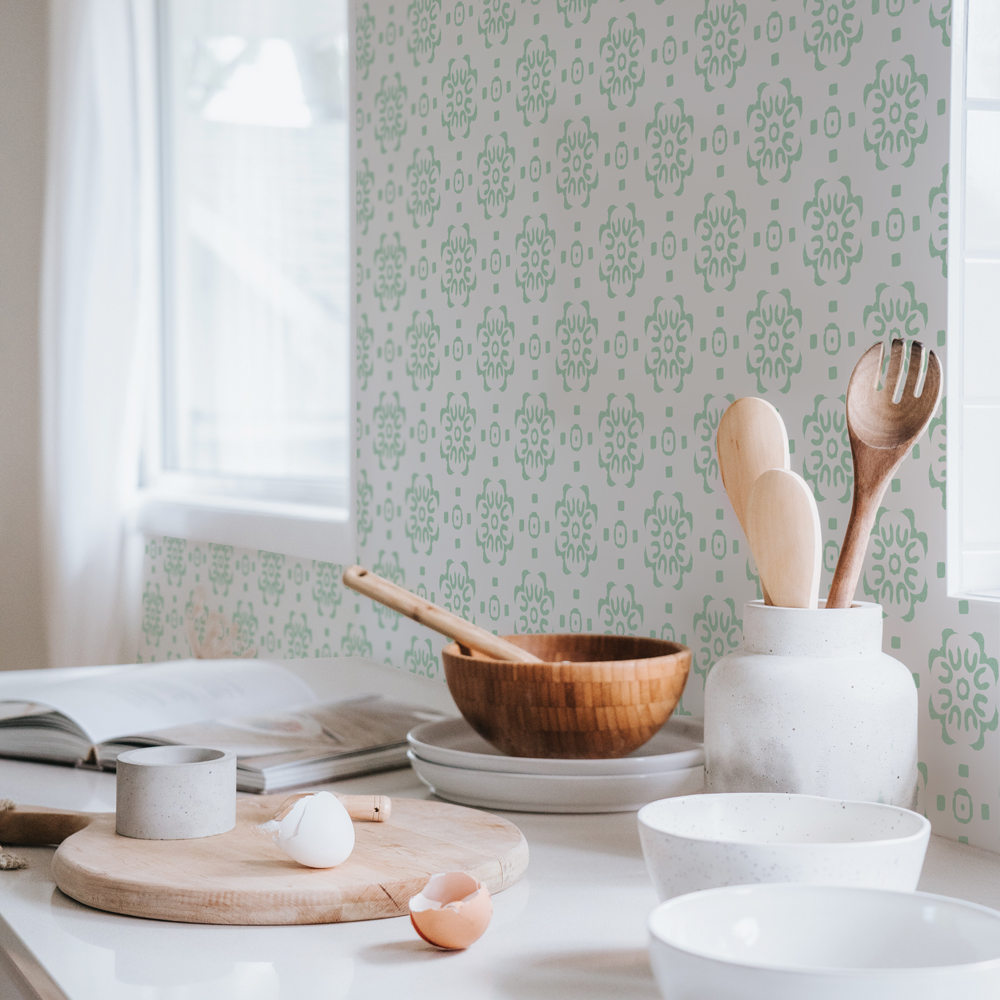 Tempaper Decorative Tile Green Peel and Stick Wallpaper, 20.5" x 16.5'