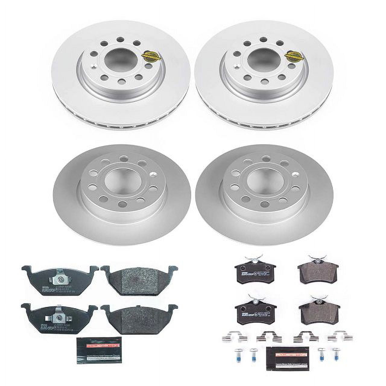 Power Stop Front and Rear Euro-Stop ECE-R90 Certified Brake Pad and Rotor Kit ESK7242 Fits 2014 Volkswagen Jetta