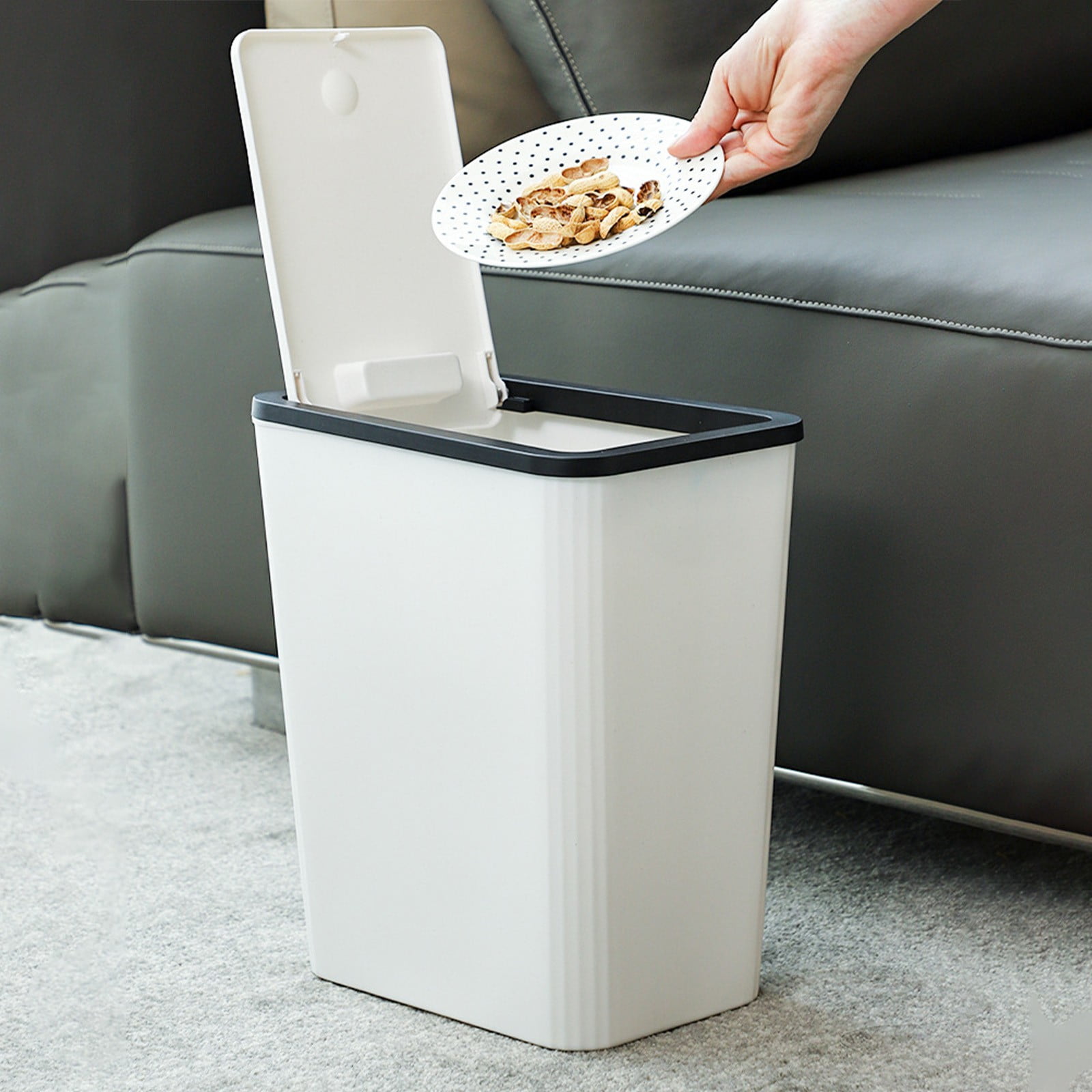 Bathroom Trash Can with Press Popup Lid and Odor-Lock Inner Ring – Slim Plastic Wastebasket for Toilet, Bedroom, Office, Small Spaces, Keeps Garbage Sealed and Fresh