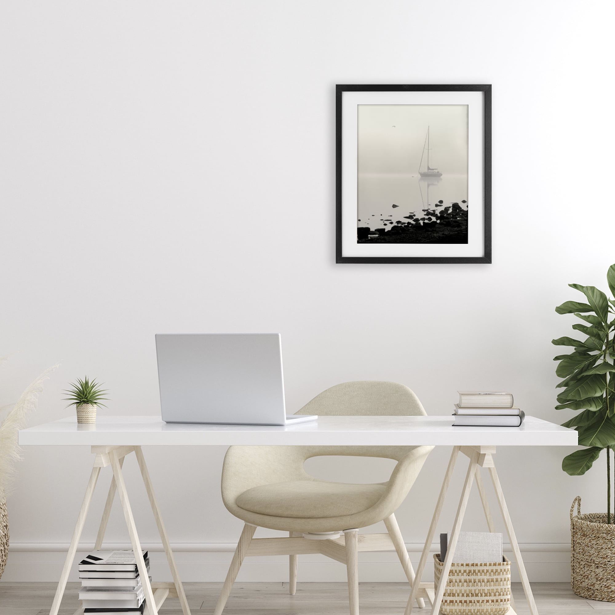 Stupell Industries Moored In Fog Black Framed Print Under Glass, design by Nicholas Bell