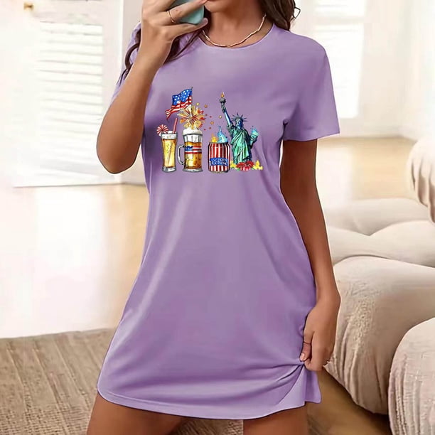 Camisón corto de talla grande para mujer, camisón de manga corta con estampado de pecho a la moda, camisón para mujer