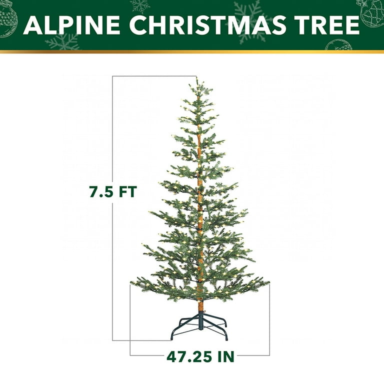 Stephan Roberts 7.5ft Pre-Lit Faux Alpine Balsam Tree, 780 Tips