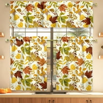 Fall Thanksgiving Kitchen Curtains Valances and Tiers 3 Piece Set,Maple Leaves Leaf Farmhouse Cute Rod Pocket Kitchen Cafe Curtain Over Sink Window for Autumn Decor 36 Inch
