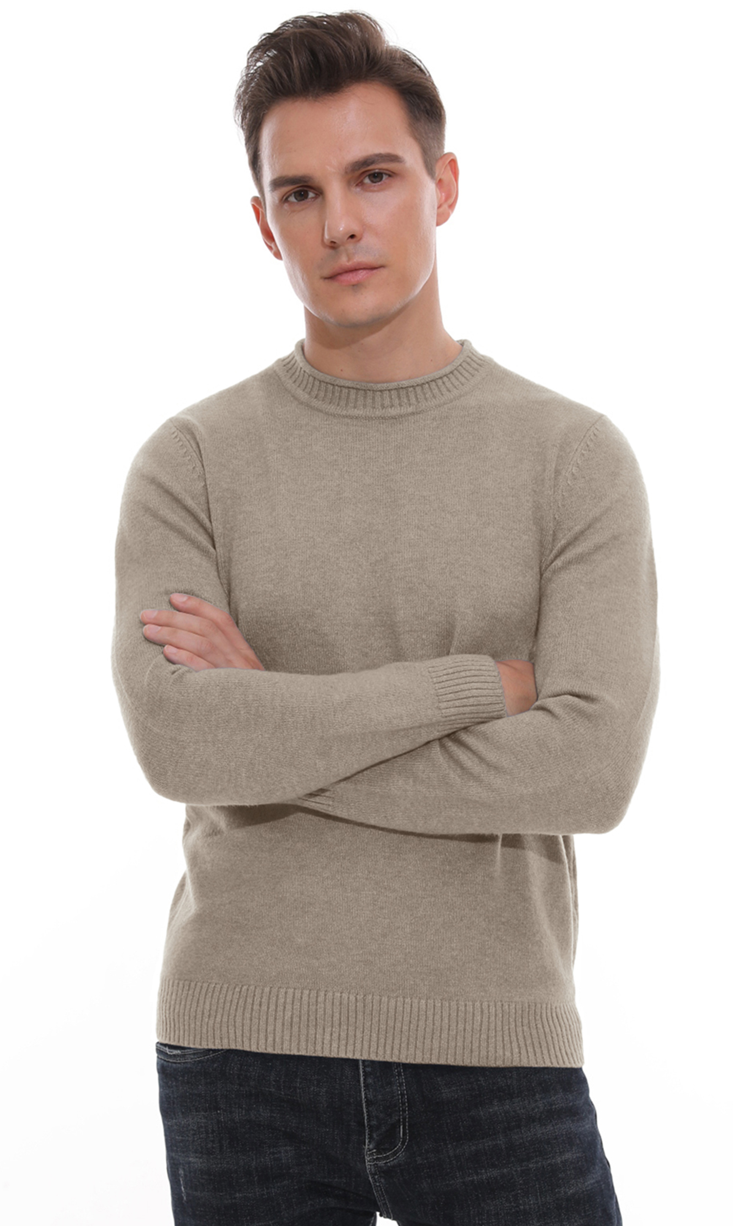 Giruns Men's Crewneck Pullover Sweater, Beige photo 5