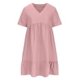 thumbnail image 3 of Womens Summer Dress Short Sleeve V Neck Midi Dresses Fashion Casual Fit Flowy Tiered Boho Beach Vacation Sundress, 3 of 8