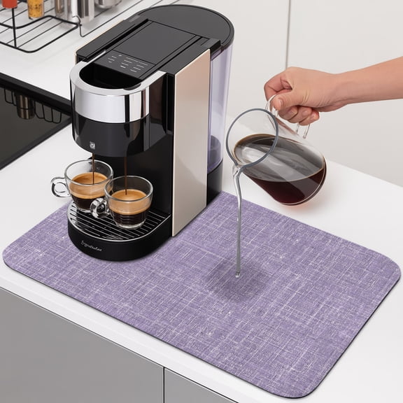 Purple Dish Drying Mats for Kitchen Counter, Abstract Modern Farmhouse Solid Color Absorbent Coffee Bar Mat with Non-slip Rubber Backed Quick Drying Dish Rack Pad 16"x18"