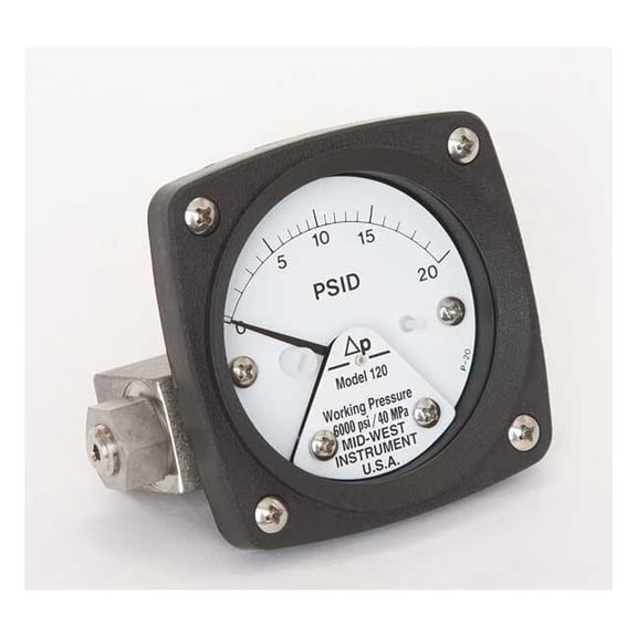Midwest Instrument Pressure Gauge,0 to 20 psi 120-AA-00-OO-20P