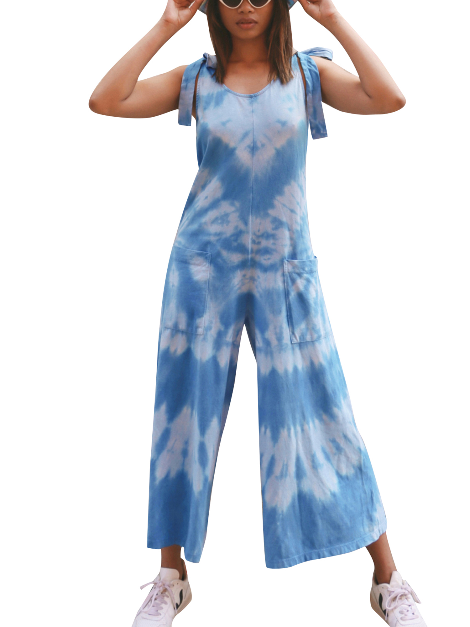 Bagilaanoe Women Junior Spaghetti Strap Jumpsuits Summer Casual Wide Leg Overalls Romper with