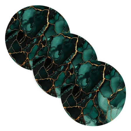 

WOBOGO Dark Green Gild Marbles Coil Placemats 3pcs Resistant Hot Pads Mat for Table Counter Cooking Potholder 15in