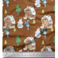 thumbnail image 1 of Soimoi Brown Rayon Fabric Snowman,House & Tree Christmas Printed Fabric 1 Yard 56 Inch Wide, 1 of 3