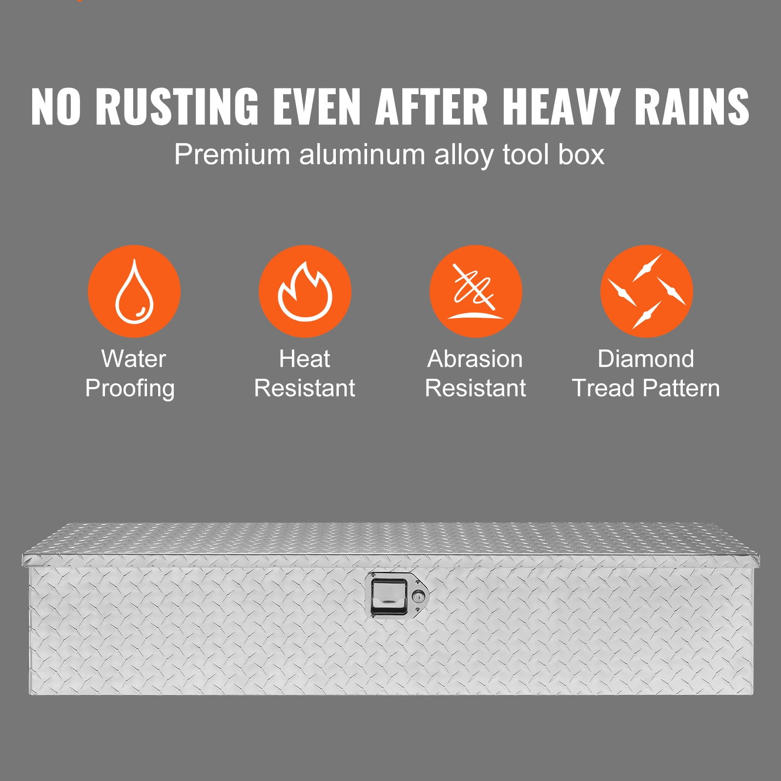 VEVOR Truck Tool Box 48"x15"x15" Aluminum Alloy Waterproof Bar Tread Tool Box Tool Storage Organizer for Pick Up Truck Bed