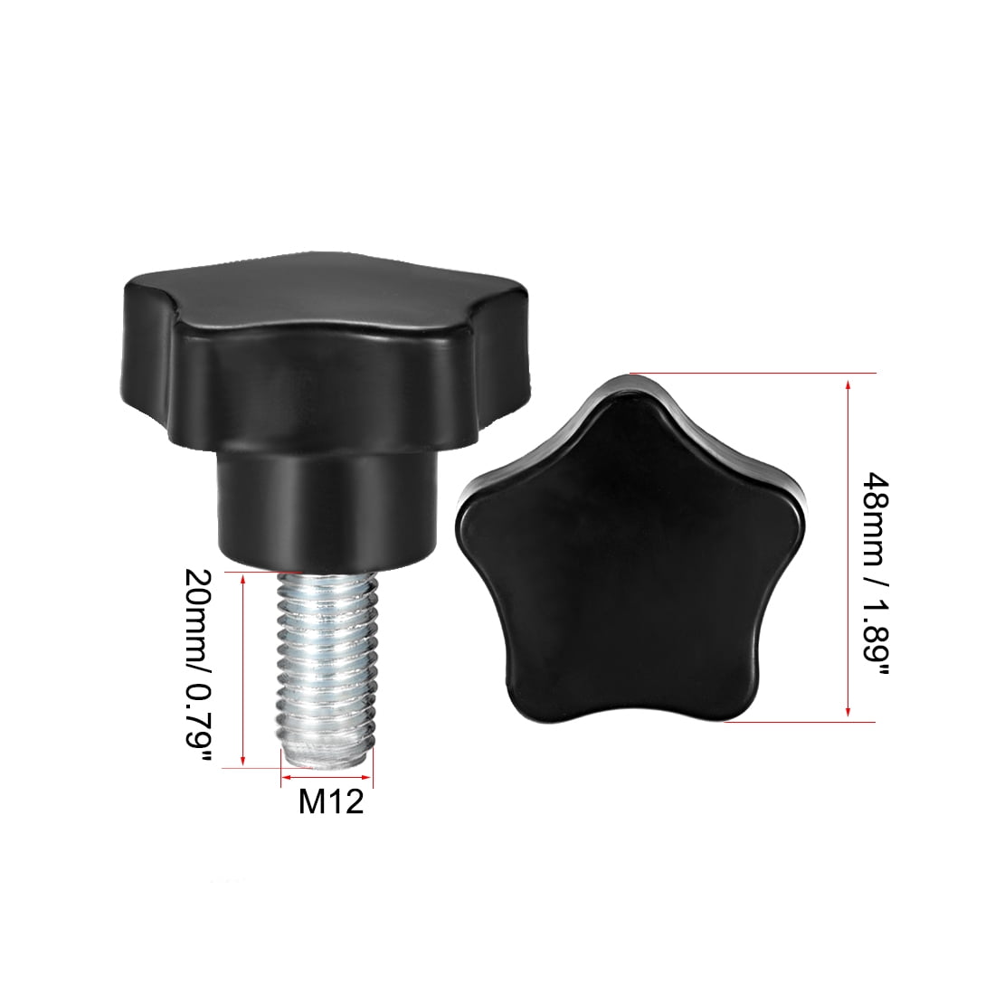 Lot De 3 Poignées étoile M12x40 Mm – Acier, Tige Filetée Mâle, Zingué Noir, Uxcell