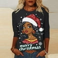 thumbnail image 4 of Women's Christmas Sweatshirts Crew Neck Pullover Sweater Blouses 3/4 Sleeve Tops Xmas Graphic Santa Claus Print Blouse Top Causal Dressy Xmas Holiday Top, 4 of 4