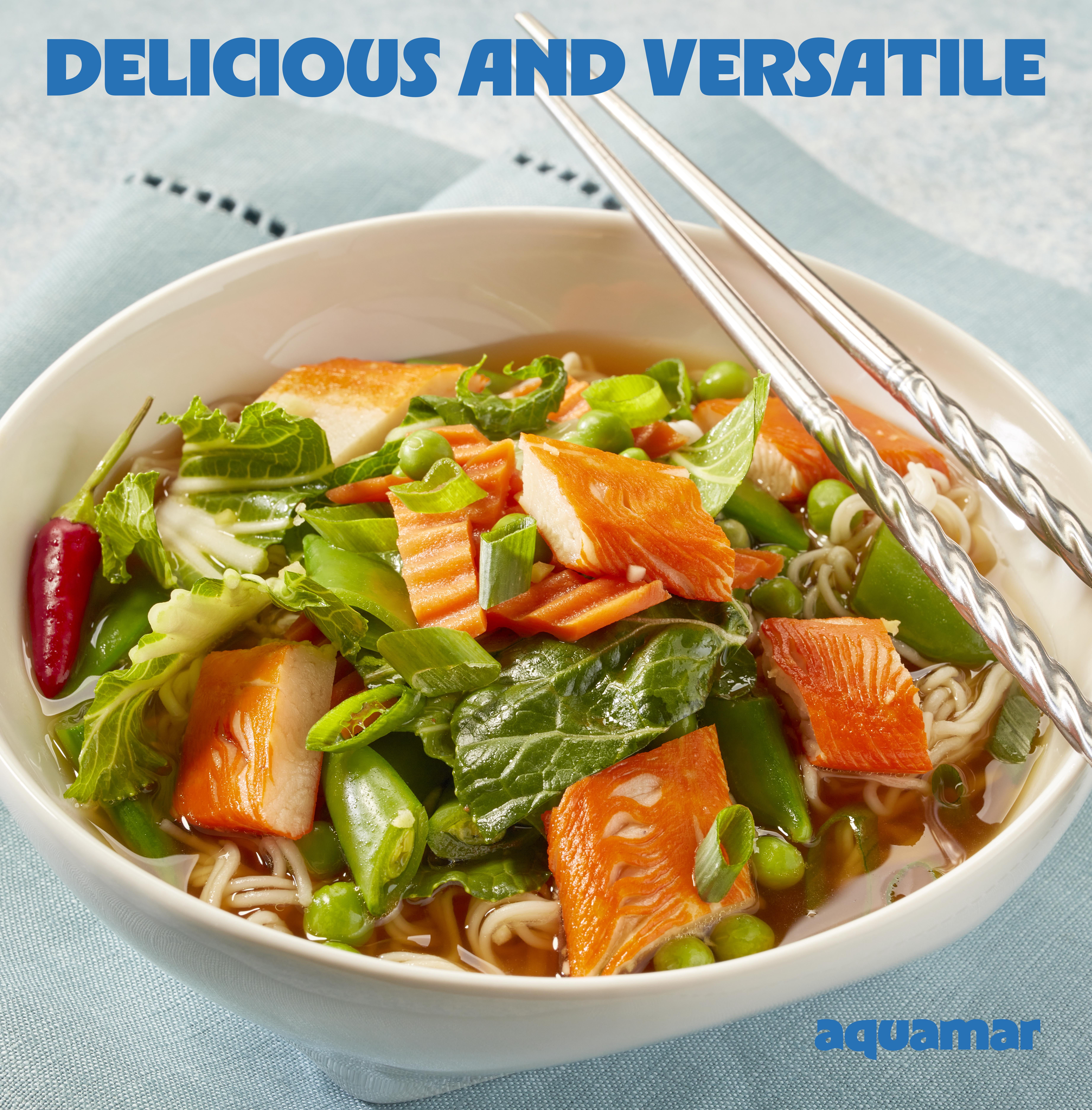 Aquamar Surimi, Flake Style Fresh Imitation Crab, 1- 8 oz Medium Plastic Bag. Contains 5g of Protein per serving.