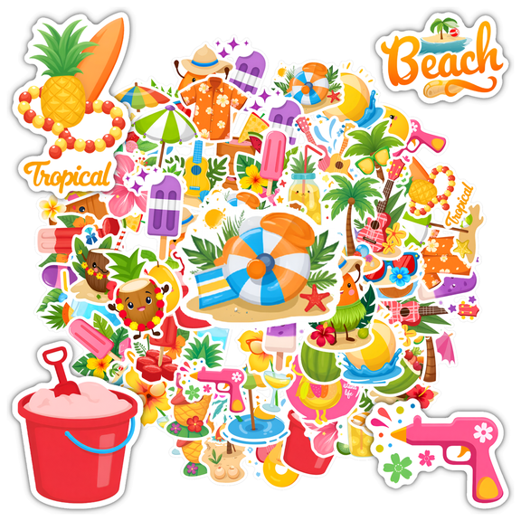 35pcs-50pcs Tropical Stickers Summer Beach Stickers Vacation Fruit Stickers for Laptops Suitcases Notebooks