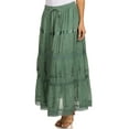 thumbnail image 3 of Sakkas Solid Embroidered Gypsy / Bohemian Full / Maxi / Long Cotton Skirt - Sea Green - One Size, 3 of 4