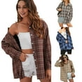 thumbnail image 4 of Uhndy Women's Casual Bust Flannel Plaid Lapel Button Down Shacket Jacket Shirts Coat, 4 of 6