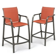 Pellebant Orange Bar Stool Set of 2 Aluminum Outdoor Counter Height Chairs