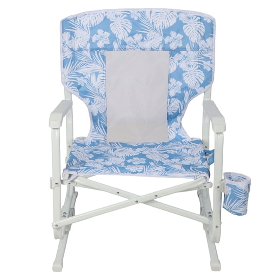 Mainstays Beach Rocking Chair with Palm Print, Low Sitting, Blue