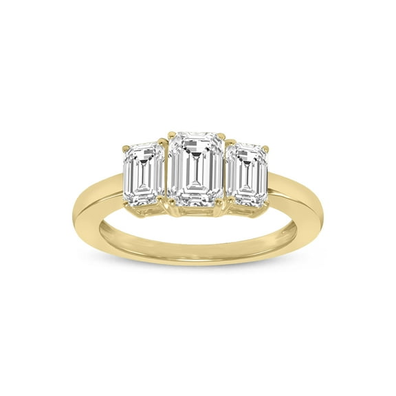 SZUL Women's 1.50 CTW Three Stone Emerald Cut Lab Grown Diamond Ring in 14K Yellow Gold