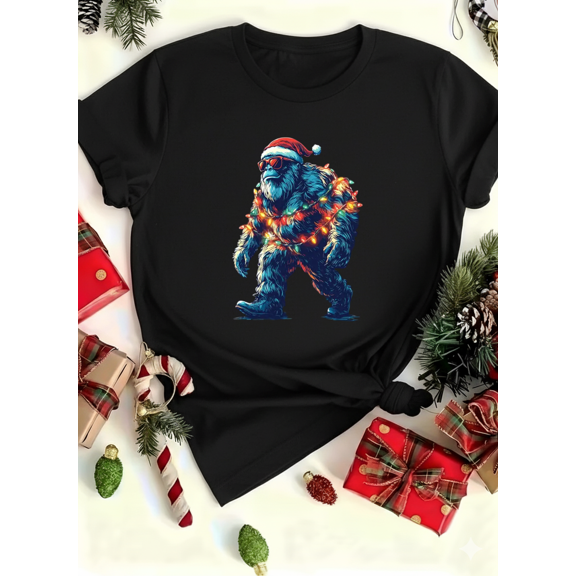 Bigfoot Festive Lights Holiday Pajama Winter Sasquatch Lover Unisex T-Shirt up to size 5XL