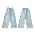 thumbnail image 5 of EnJoCho Girls Denim Jeans Wide Leg High Waist Elastic Waist Side Bow Lightweight Trousers Thin Bottoms Sizes 8-16 Summer Holiday Cute Casual Fashion Daily Wear, 5 of 9