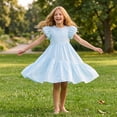 thumbnail image 5 of NIPAXO Girls Dress Puff Sleeve Floral Print Tiered Ruffle Hem Cotton Blend Summer Casual Dress for Girls with Lace Neckline Blue, 5 of 7