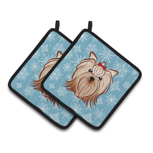Caroline's Treasures Snowflake Yorkie Yorkishire Terrier Par de soportes para macetas BB1638PTHD, 7.5HX7.5W, Multicolor Caroline's Treasures BB1638PTHD