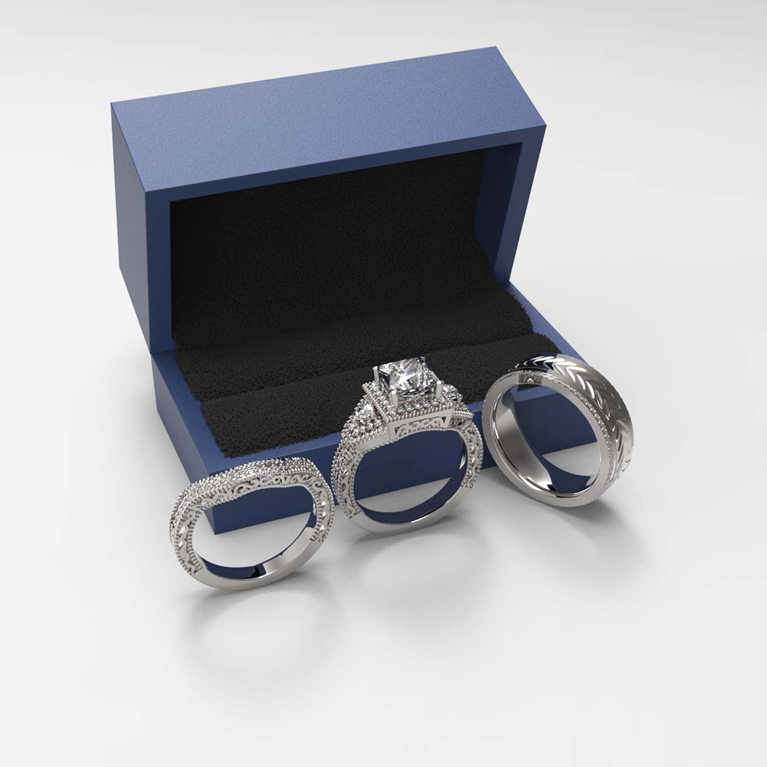3pc Couples Wedding Ring Sets His And Hers Women Sterling Silve Round Moissanite and men Wedding Bands Together With The Ring Box