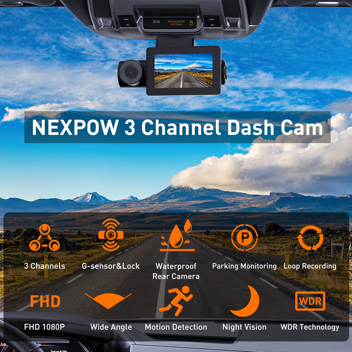 NEXPOW Dash Cam Front and Rear, 1080P Full HD Dash Camera, Car
