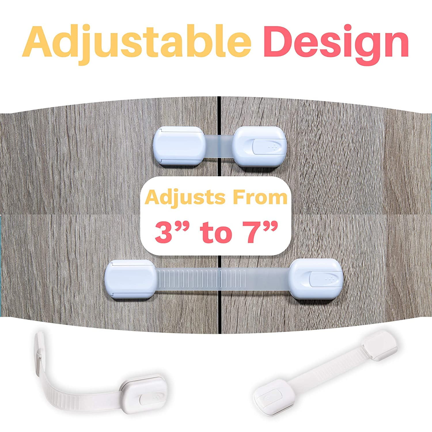  CUTESAFETY Child Proof Safety Locks - Baby Proofing Cabinet  Lock with 6 Extra 3M Adhesives - Adjustable Strap Latches to  Cabinets,Drawers,Cupboard,Oven,Fridge,Closet Seat,Door,Window (White, 6) :  Baby