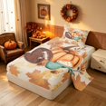 thumbnail image 2 of Homewish Thanksgiving Pumpkin Twin Sheets, Botanical Leaves Bedding, Beige Teal Brown Orange, 3-Piece (1 Flat Sheet, 1 Fitted Sheet and 1 Pillowcase), 2 of 6