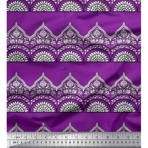 Soimoi Georgette Viscose Fabric Leaves & Floral Block Print Fabric by The Yard 42 Inch Wide