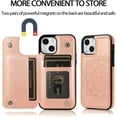 thumbnail image 5 of Design for iPhone 14 Plus Case with Tempered Glass Screen Protector Credit Card Holder Slot, PU Leather Wallet Phone Cases Kickstand Protective Cover for iPhone14plus iP14+ Women 6.7" Rose gold, 5 of 14