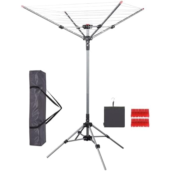 Portable Umbrella Clothes Drying Rack 8 Lines with 82 Feet Drying Space, Steel Frame & Adjustable Height, 4-arm Umbrella Clothesline for Laundry, Collapsible Indoor & Outdoor Drying