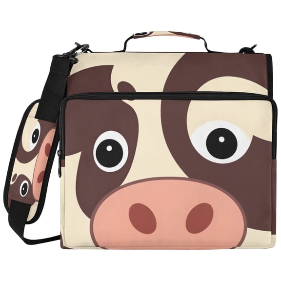 ALAZA Zipper Binder Cute Cow Face Pattern 2 inch 3 Ring 500 Sheet Capacity Trapper Keeper File Folder Organizer Bag